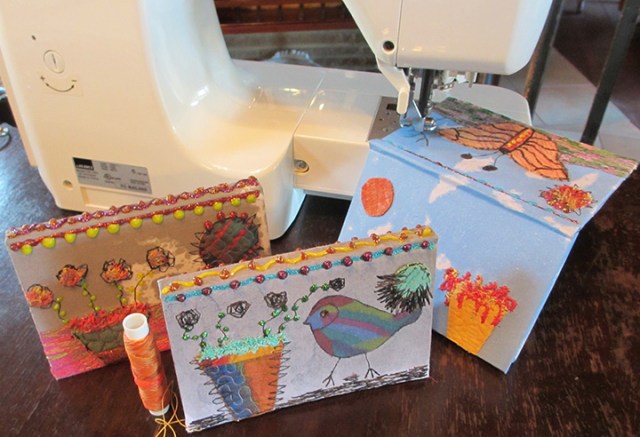 Workin the hard cover canvas journals for Tustin Art Walk 2014